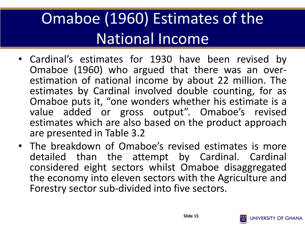 omaboe 1960 estimates of the national income