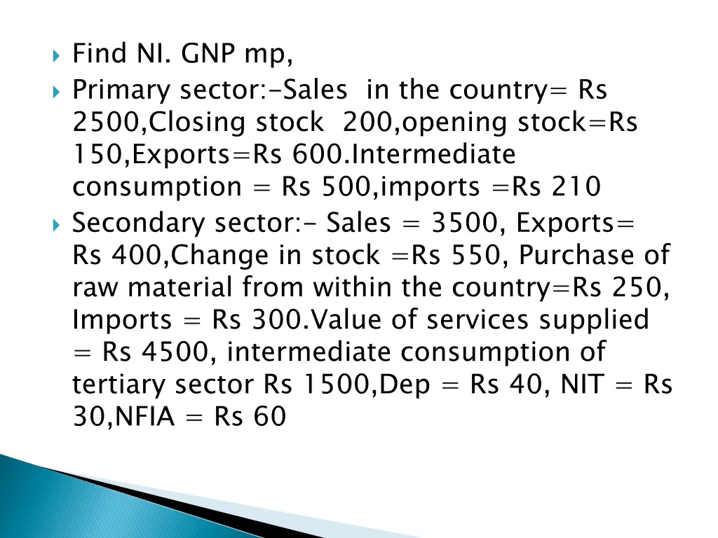 find ni gnp mp primary sector sales
