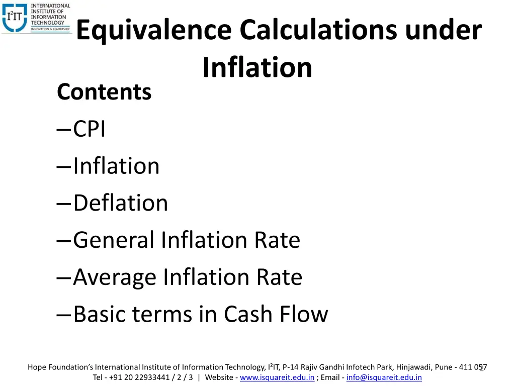 equivalence calculations under inflation contents
