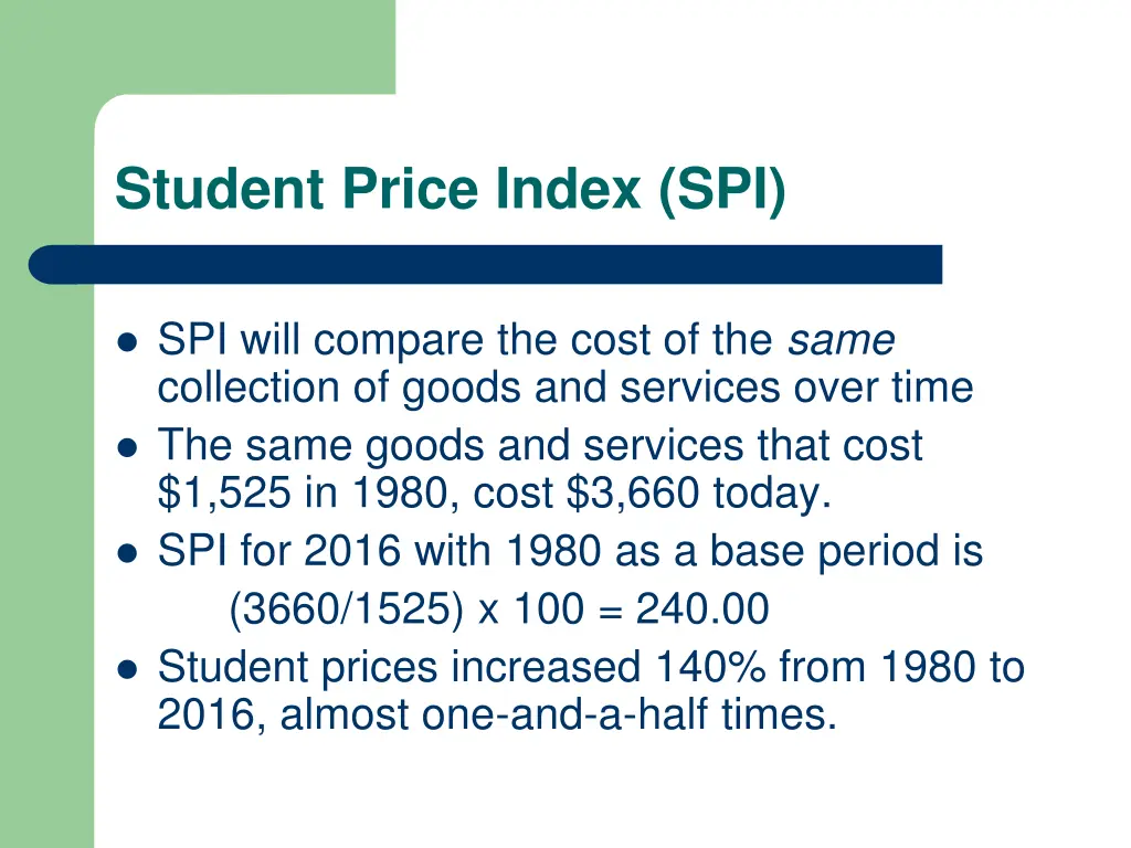 student price index spi