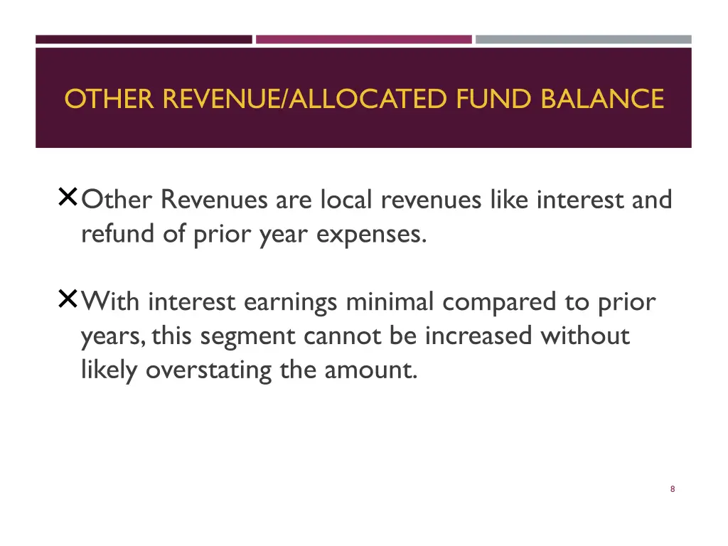 other revenue allocated fund balance