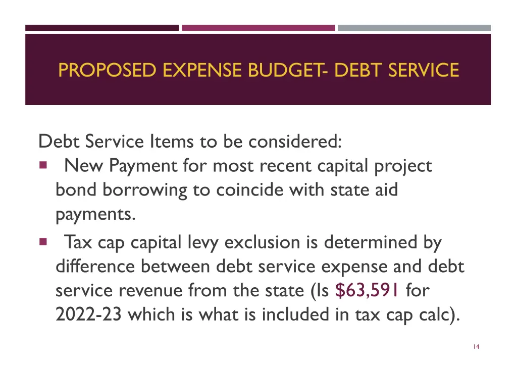 proposed expense budget debt service