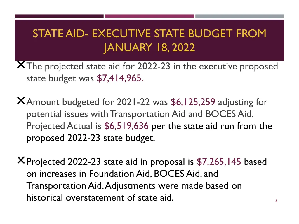 state aid executive state budget from january