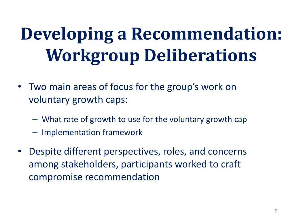 developing a recommendation workgroup