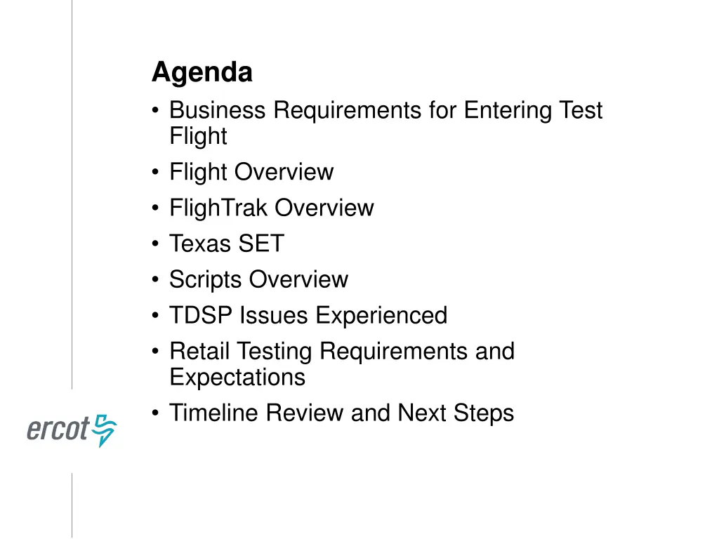 agenda business requirements for entering test