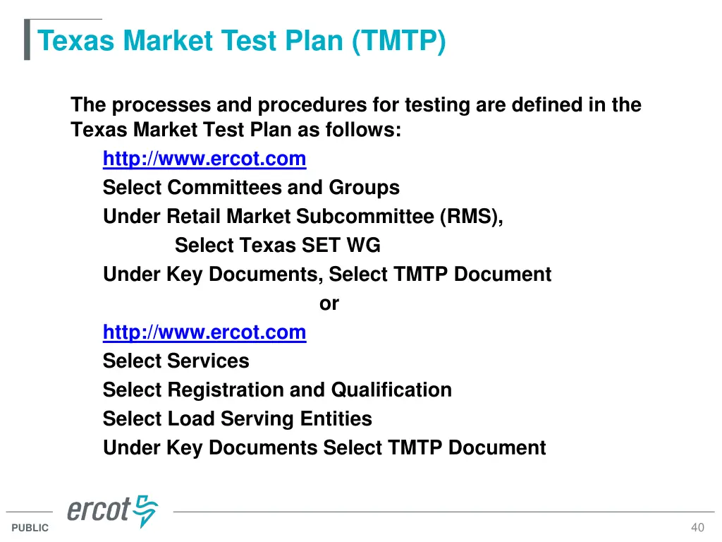 texas market test plan tmtp