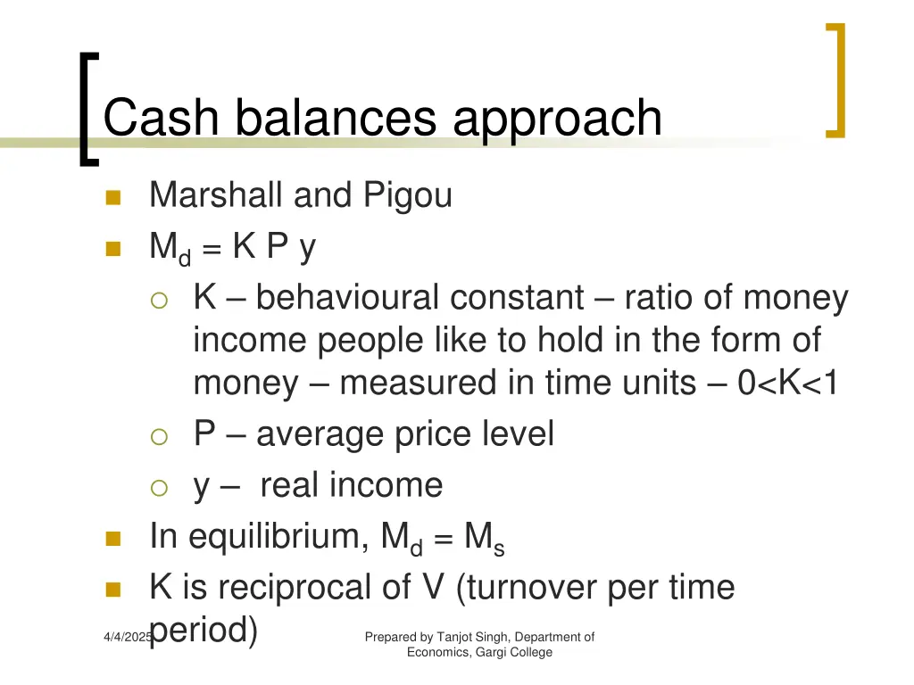 cash balances approach