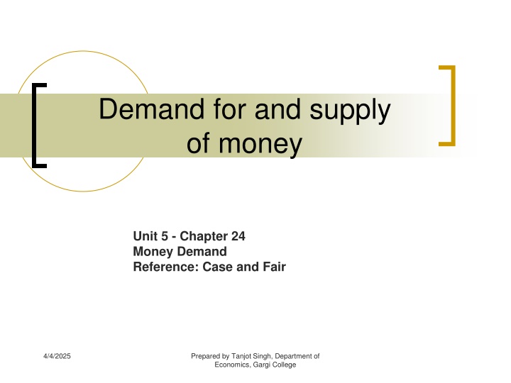 demand for and supply of money