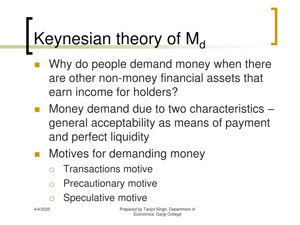 keynesian theory of m d