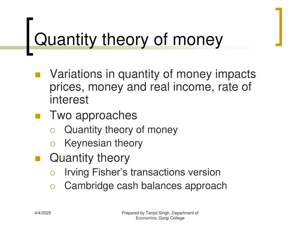quantity theory of money