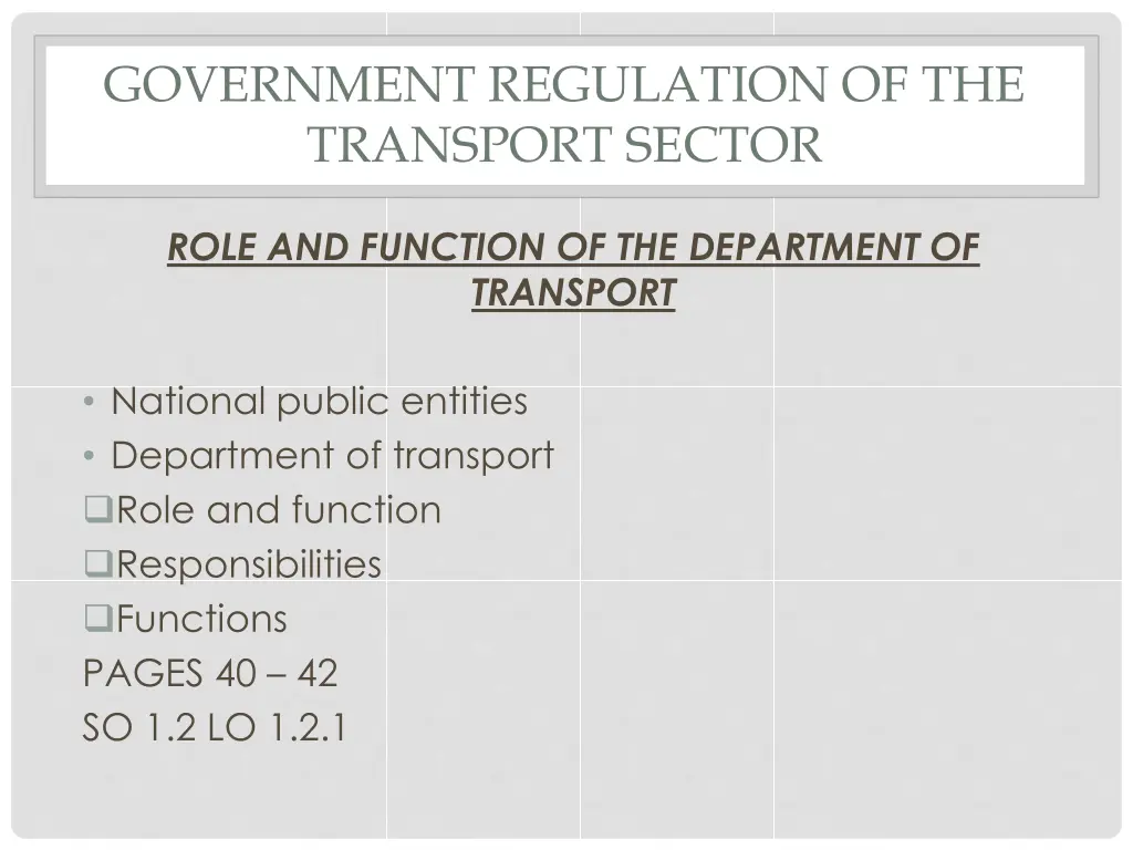 government regulation of the transport sector