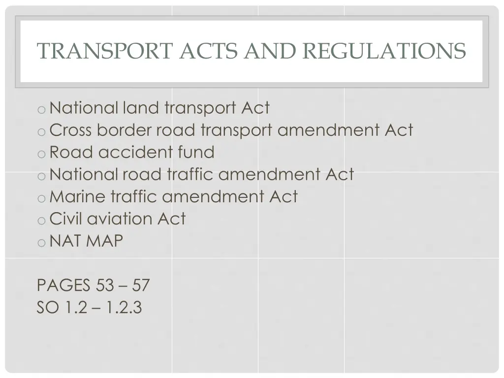 transport acts and regulations