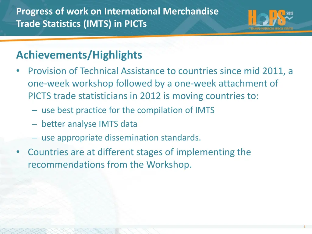 progress of work on international merchandise 1