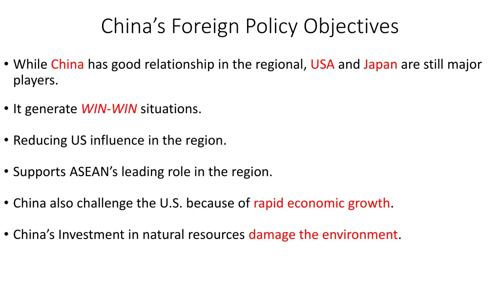 china s foreign policy objectives