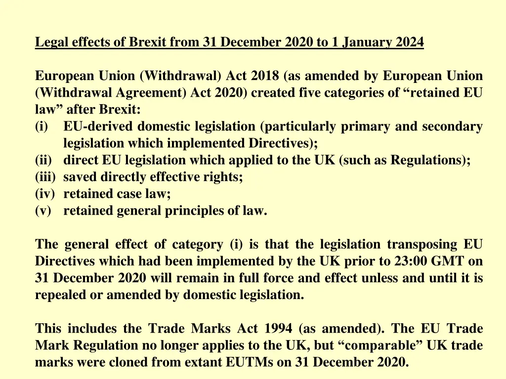legal effects of brexit from 31 december 2020
