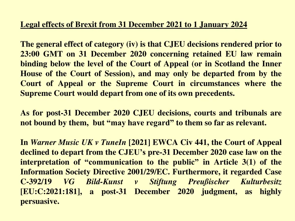 legal effects of brexit from 31 december 2021