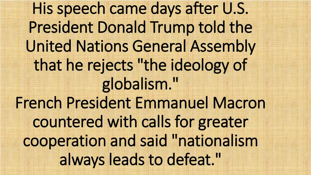 his speech came days after u s his speech came