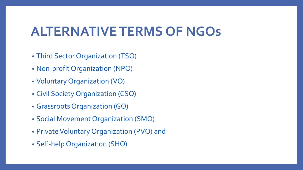 alternative terms of ngos
