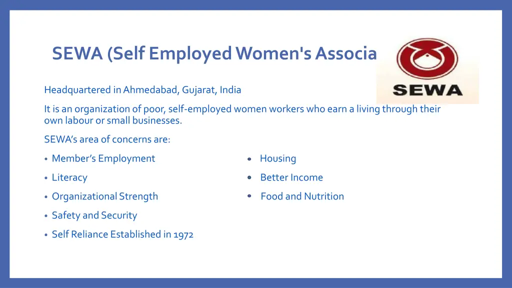 sewa self employed women s association