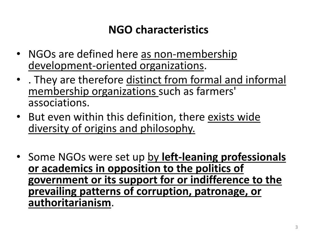 ngo characteristics