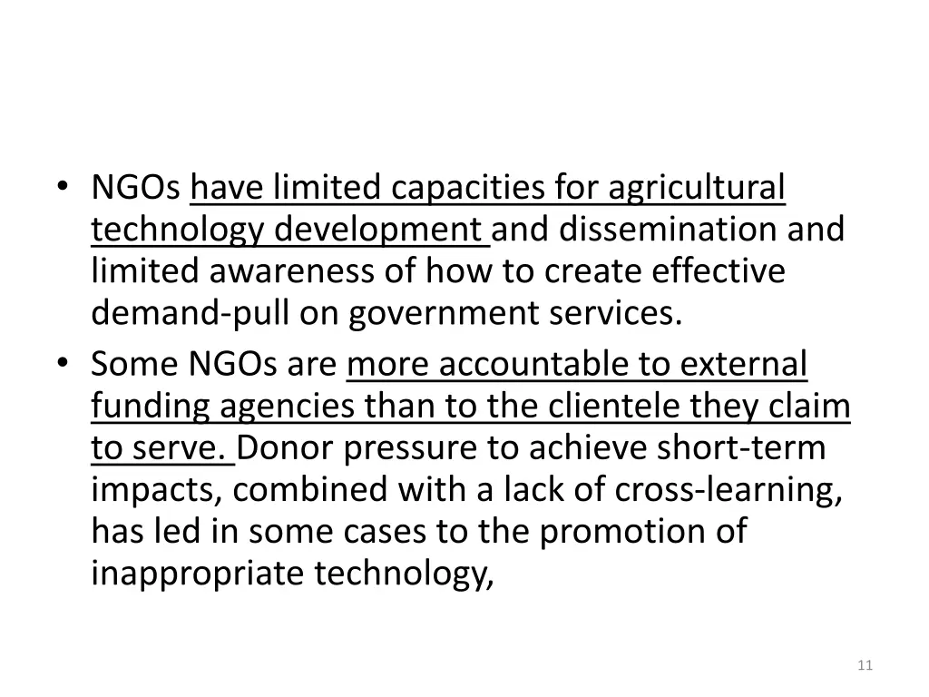 ngos have limited capacities for agricultural