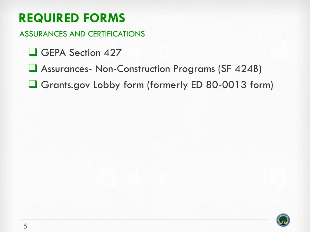 required forms assurances and certifications
