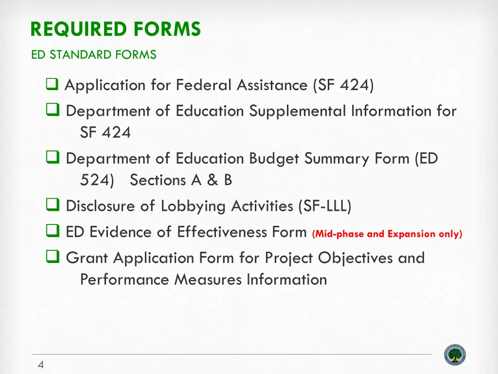 required forms ed standard forms
