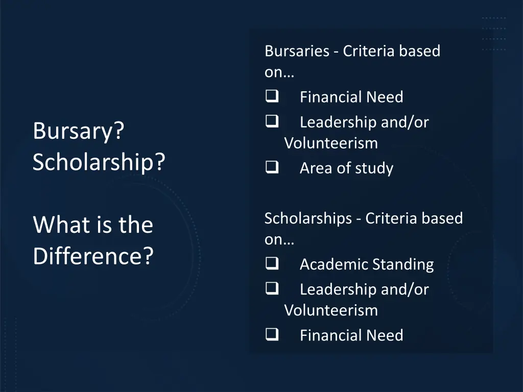 bursaries criteria based on financial need