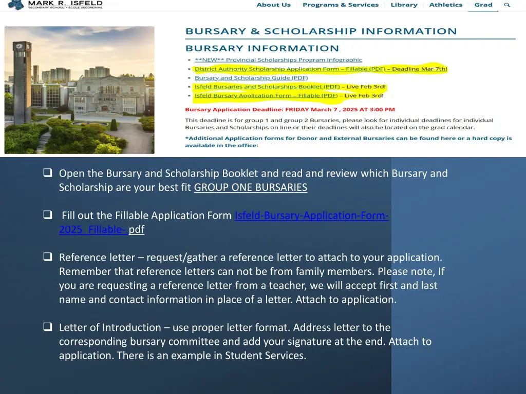 open the bursary and scholarship booklet and read