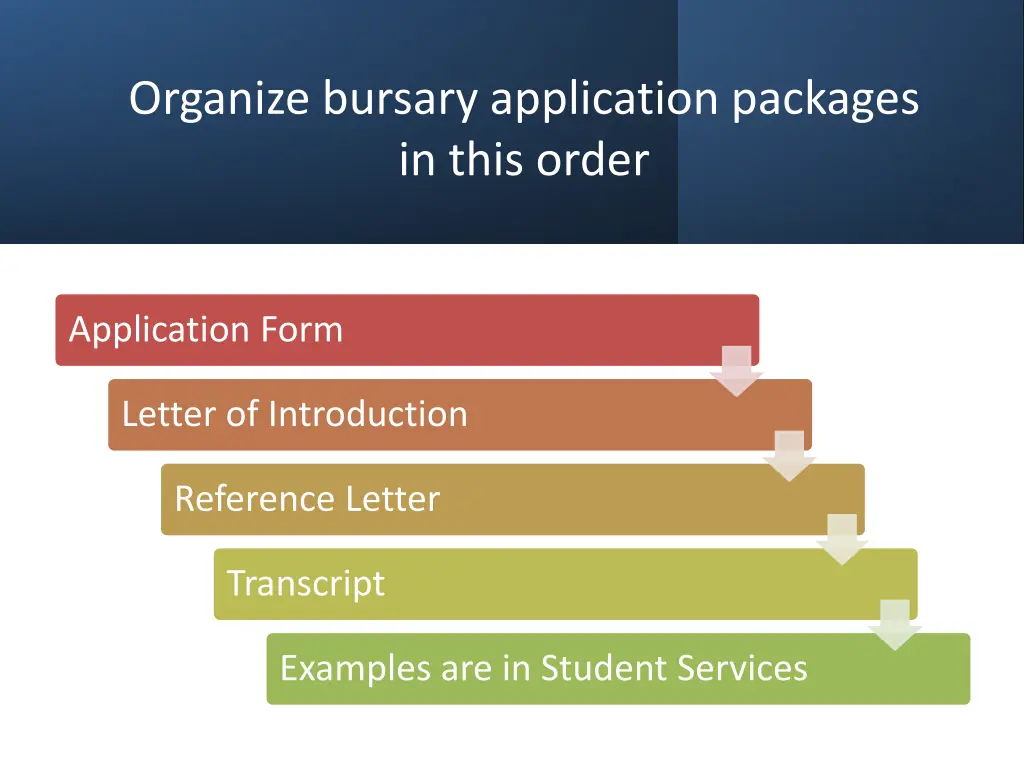 organize bursary application packages in this