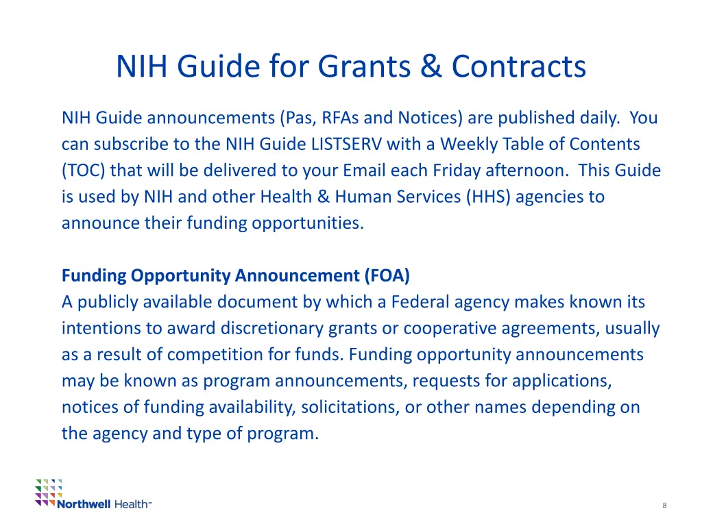 nih guide for grants contracts