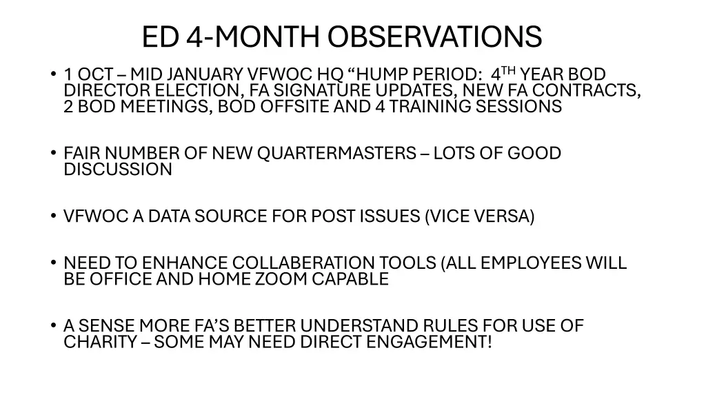 ed 4 month observations 1 oct mid january vfwoc