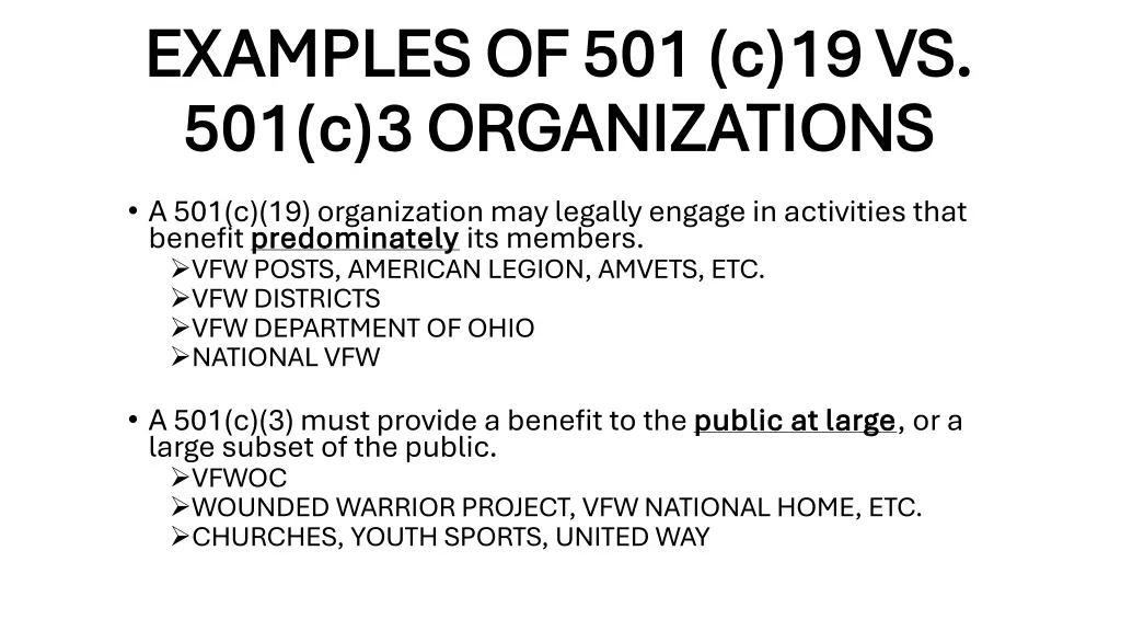 examples of 501 c 19 vs examples