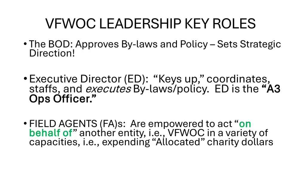 vfwoc leadership key roles the bod approves
