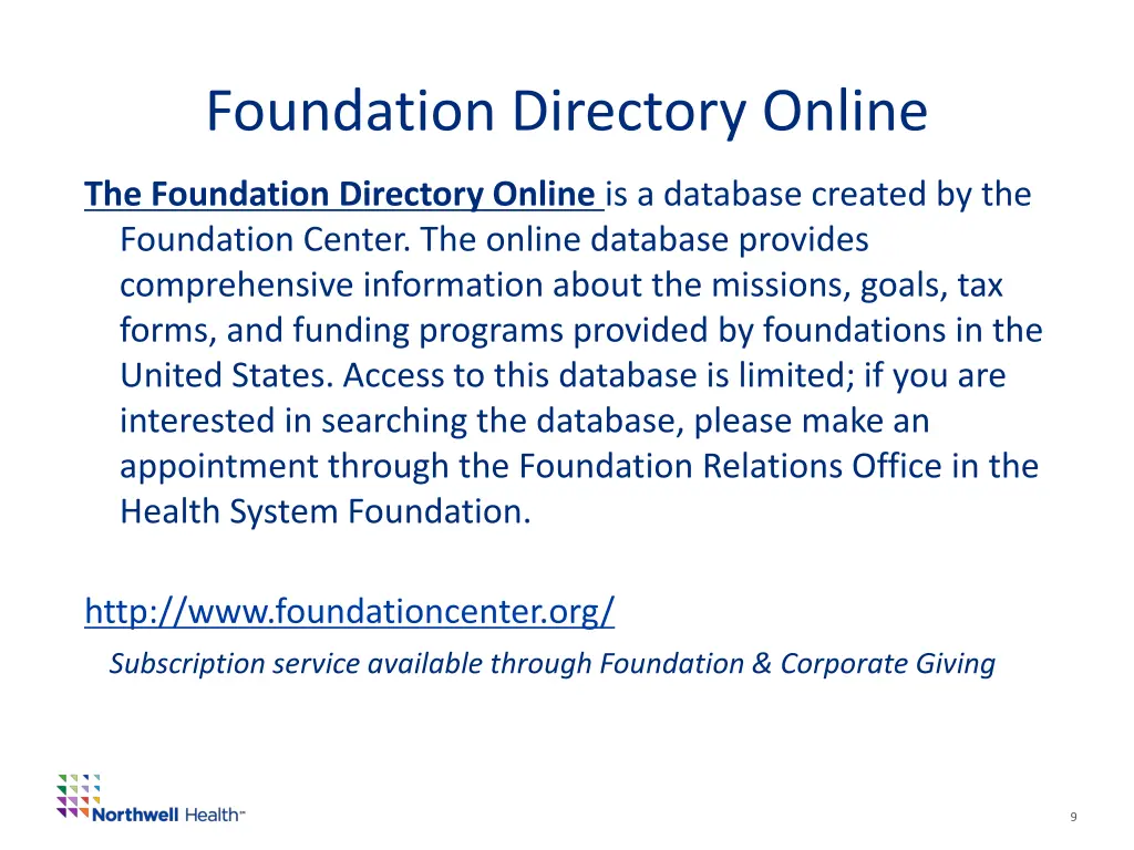 foundation directory online