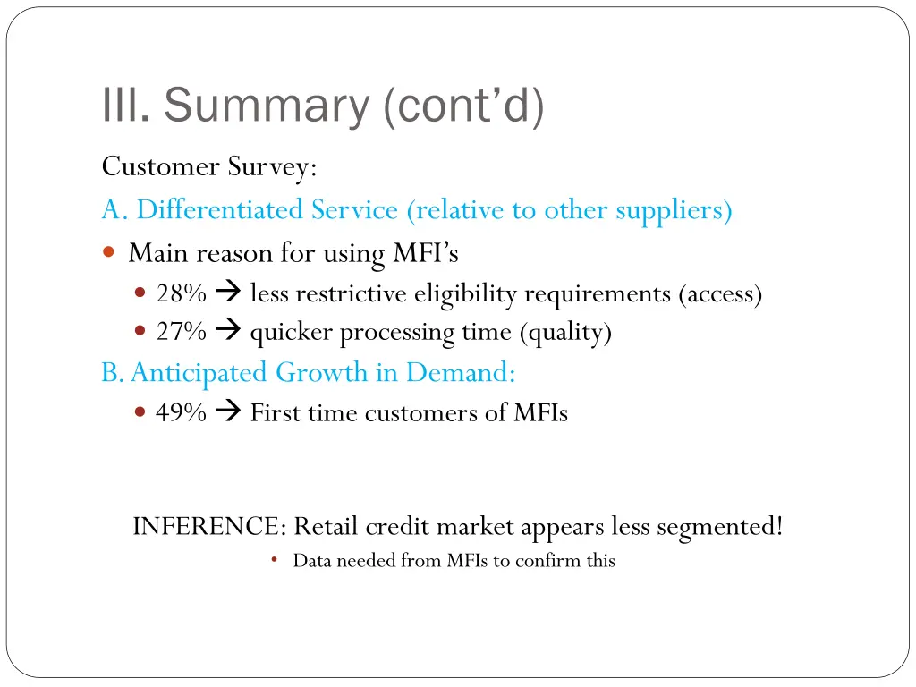 iii summary cont d customer survey