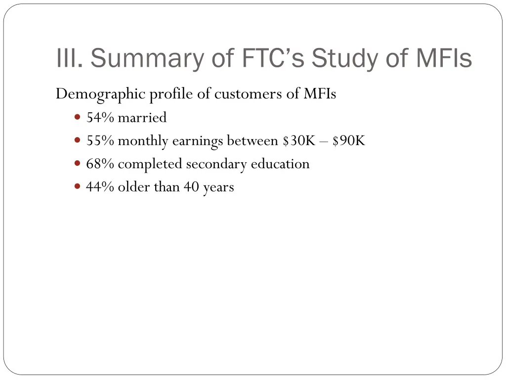 iii summary of ftc s study of mfis