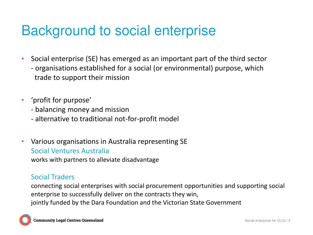 background to social enterprise