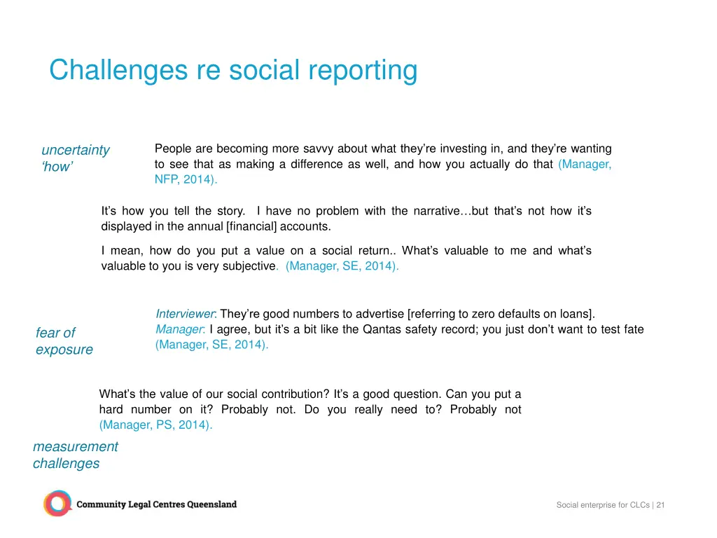 challenges re social reporting