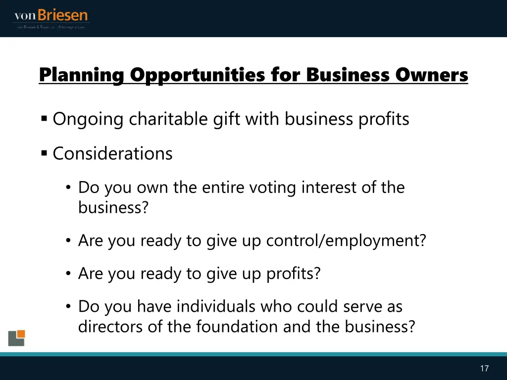planning opportunities for business owners