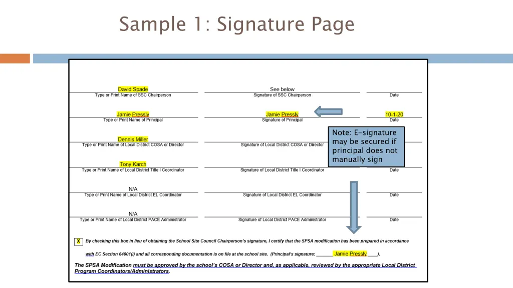 sample 1 signature page