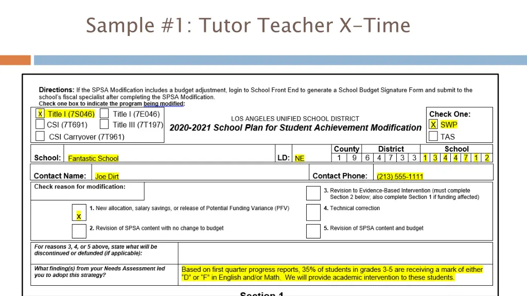 sample 1 tutor teacher x time