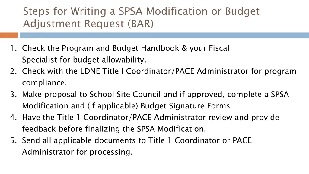 steps for writing a spsa modification or budget