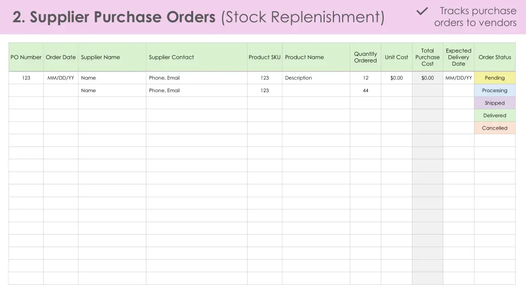 tracks purchase orders to vendors