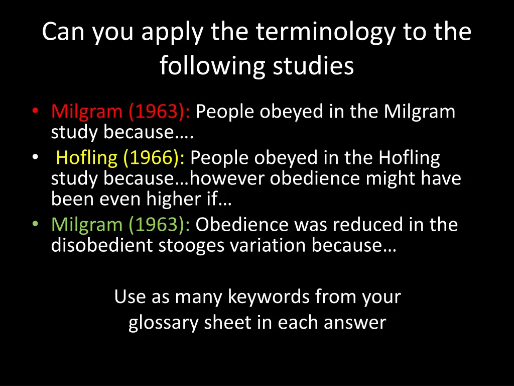 can you apply the terminology to the following