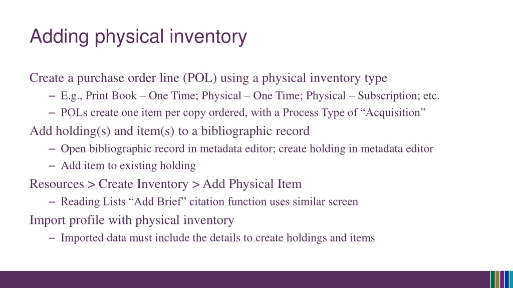 adding physical inventory