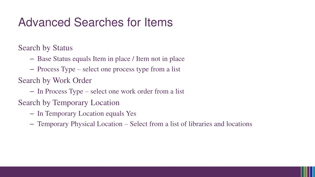 advanced searches for items