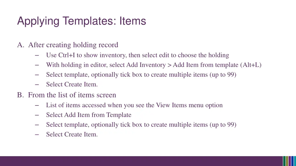 applying templates items