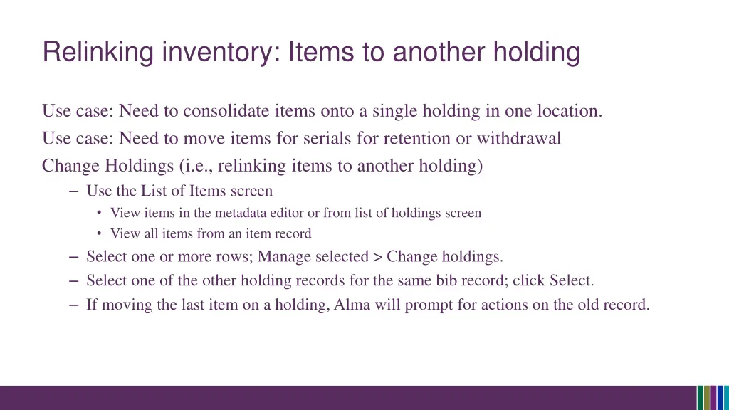 relinking inventory items to another holding