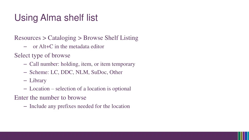 using alma shelf list